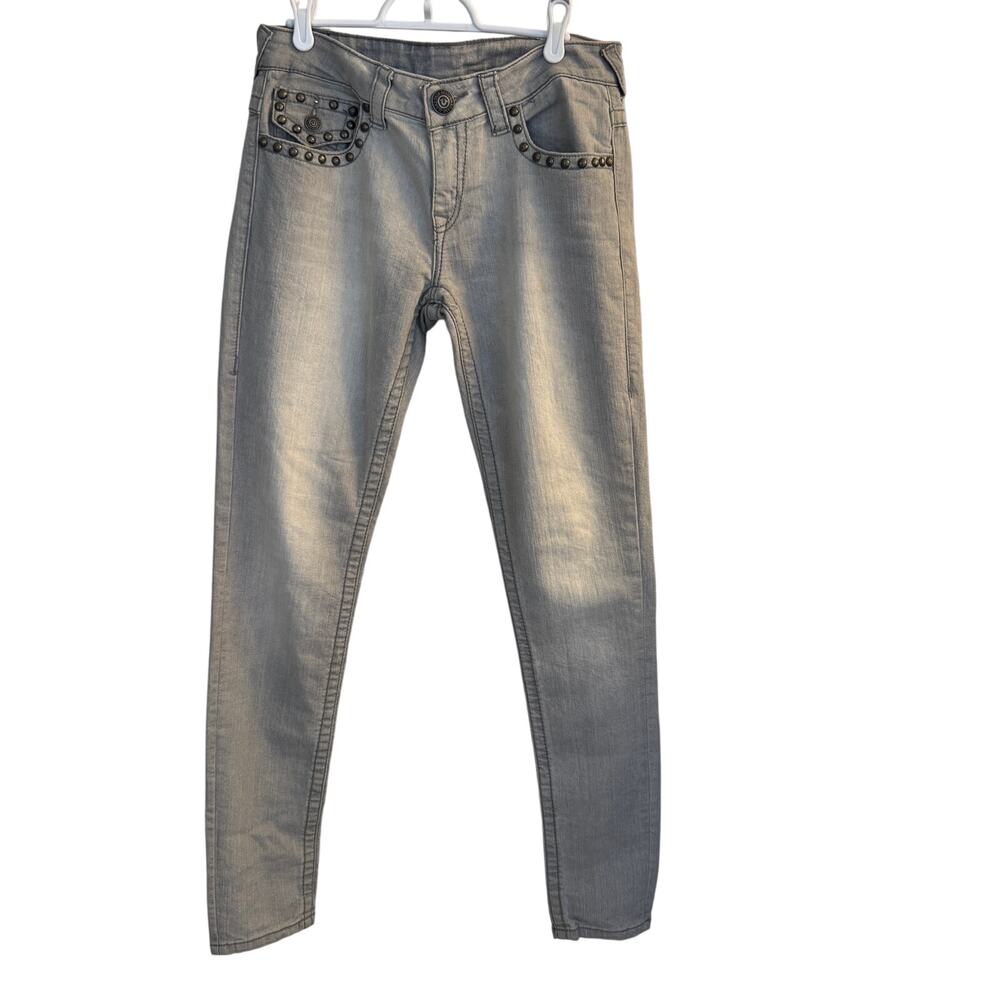 True Religion Jeans Women's Gray‎ Julie Studded Straight Denim Sz 29